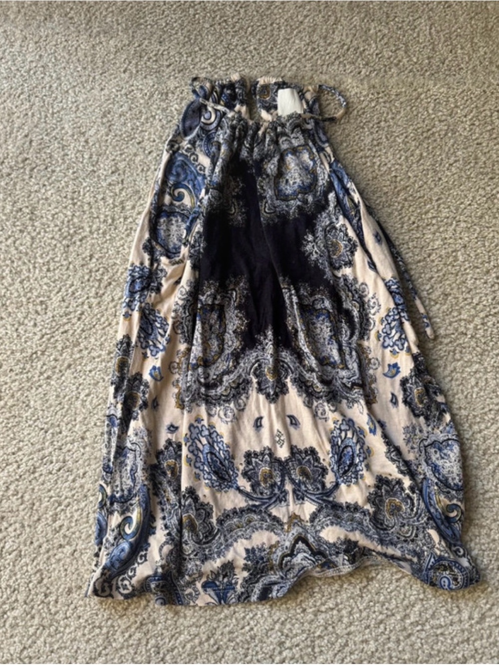 H&M Paisley Drawstring Maxi Skirt in Beige and Navy sexy casual